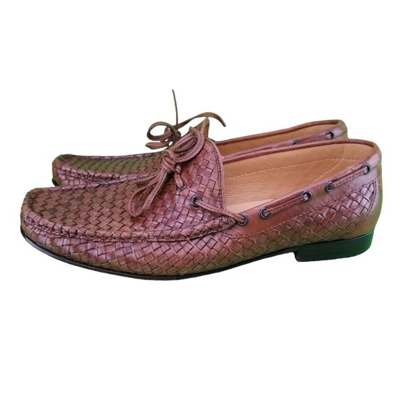 Paul Fredrick Brown Leather Loafer  Woven Slip On Men's Size 12M  FSJ114D Shoes - Picture 8 of 15